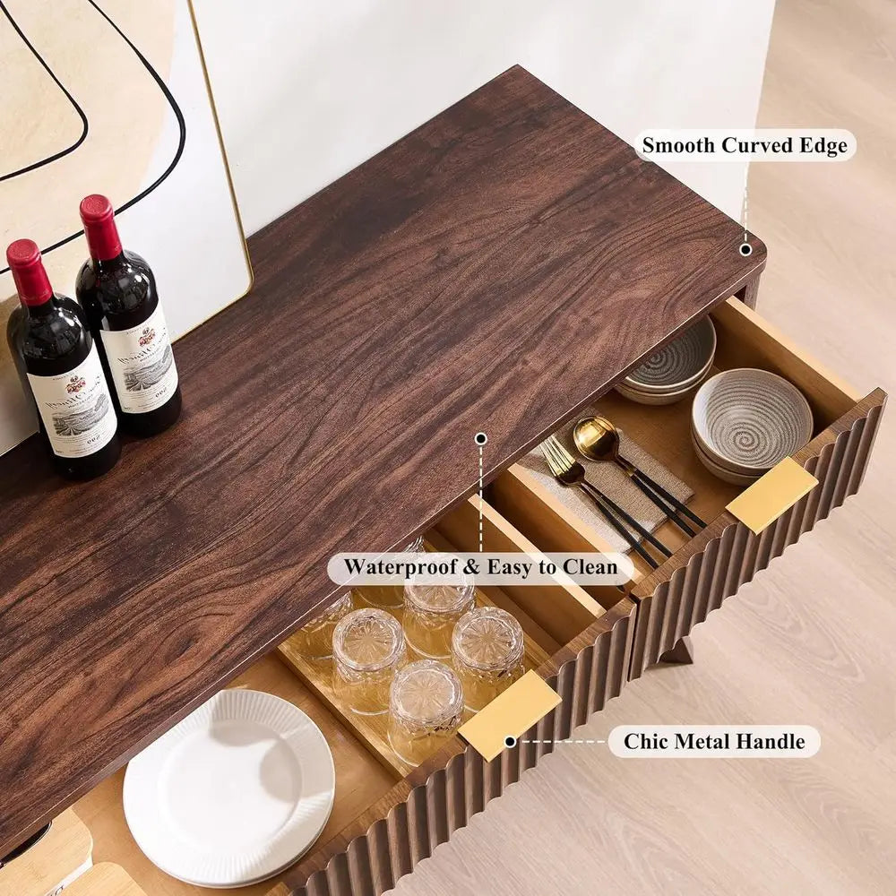 luted Buet Sideboard Cabinet with Storages, 60" Large ern Buet Table Coee Bar Wine Bar Storage Cabinet with 3 Ders & 4 Door Dini