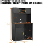 72 High Bar Cabinet with Ridged Storage, LED-lit Liquor Hutch for Home Bar or Dining Area