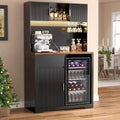72 High Bar Cabinet with Ridged Storage, LED-lit Liquor Hutch for Home Bar or Dining Area