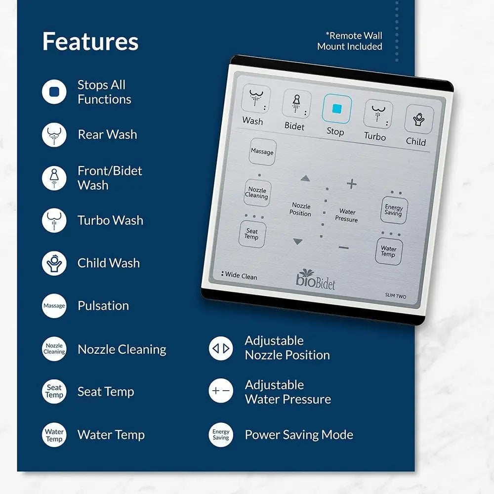 Slim Two Electric Bidet Toilet Seat Round, Warm Water, Heated Seat, Night Light, Front and Rear Wash, Wireless Remote Control, W