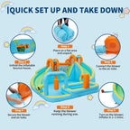 15.9FT Kids Inflatable Bounce House With Slide, 10-in-1 Water Bounce Castle, 550W Blower, Indoor Outdoor Jump House For Backyard