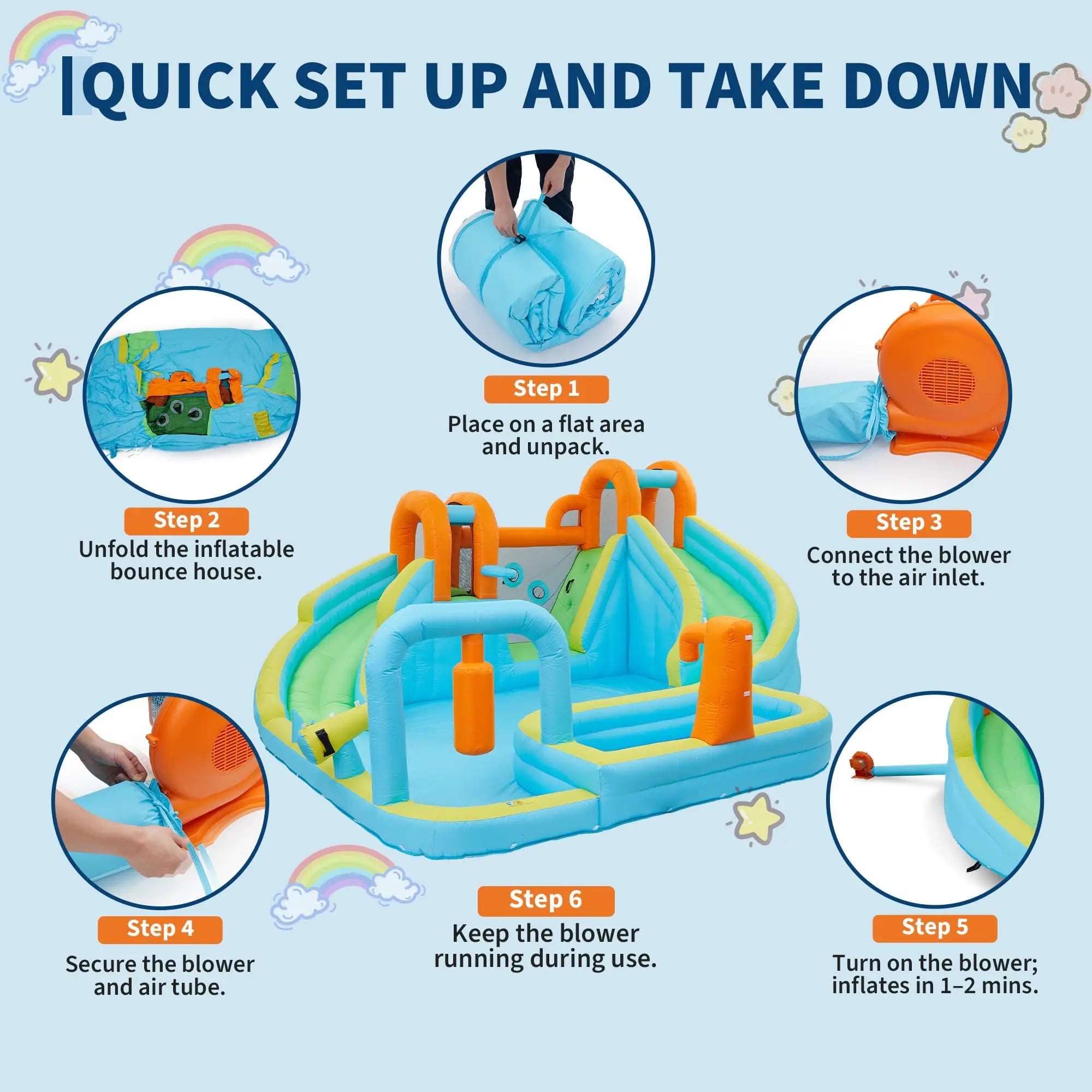 15.9FT Kids Inflatable Bounce House With Slide, 10-in-1 Water Bounce Castle, 550W Blower, Indoor Outdoor Jump House For Backyard