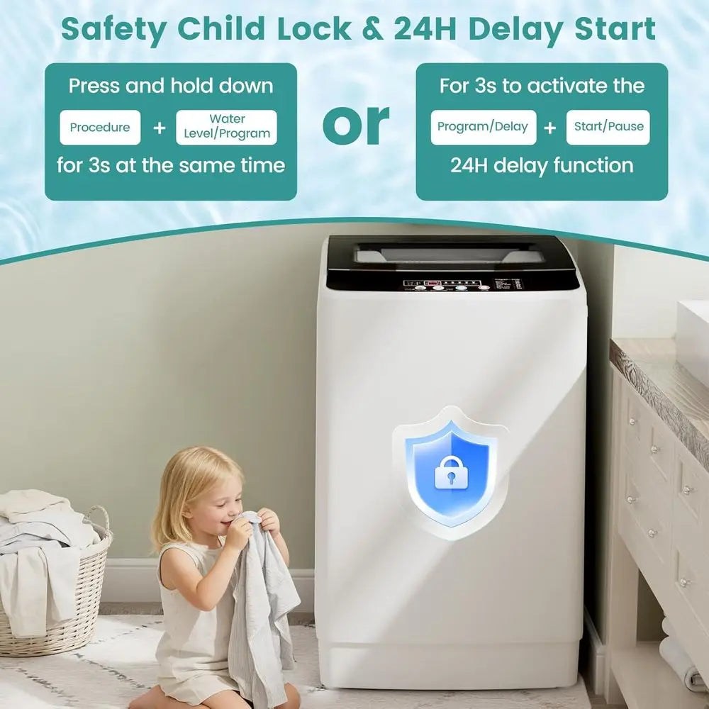 Fully Automatic Portable Washer with LED Display, 12 Cycles, 8 Water Levels, Large Capacity Combo Washer and Dryer