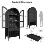 71 High Arched Wine Storage Cabinet with Bar and Shelves, Suitable for Home, Kitchen, Pantry, or Dining Area (Black)
