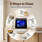Portable Countertop Dishwashers, Compact Dishwashers with 5L Built-in Water Tank & Inlet Hose, 5 Washing Programs, Baby Care, Ai