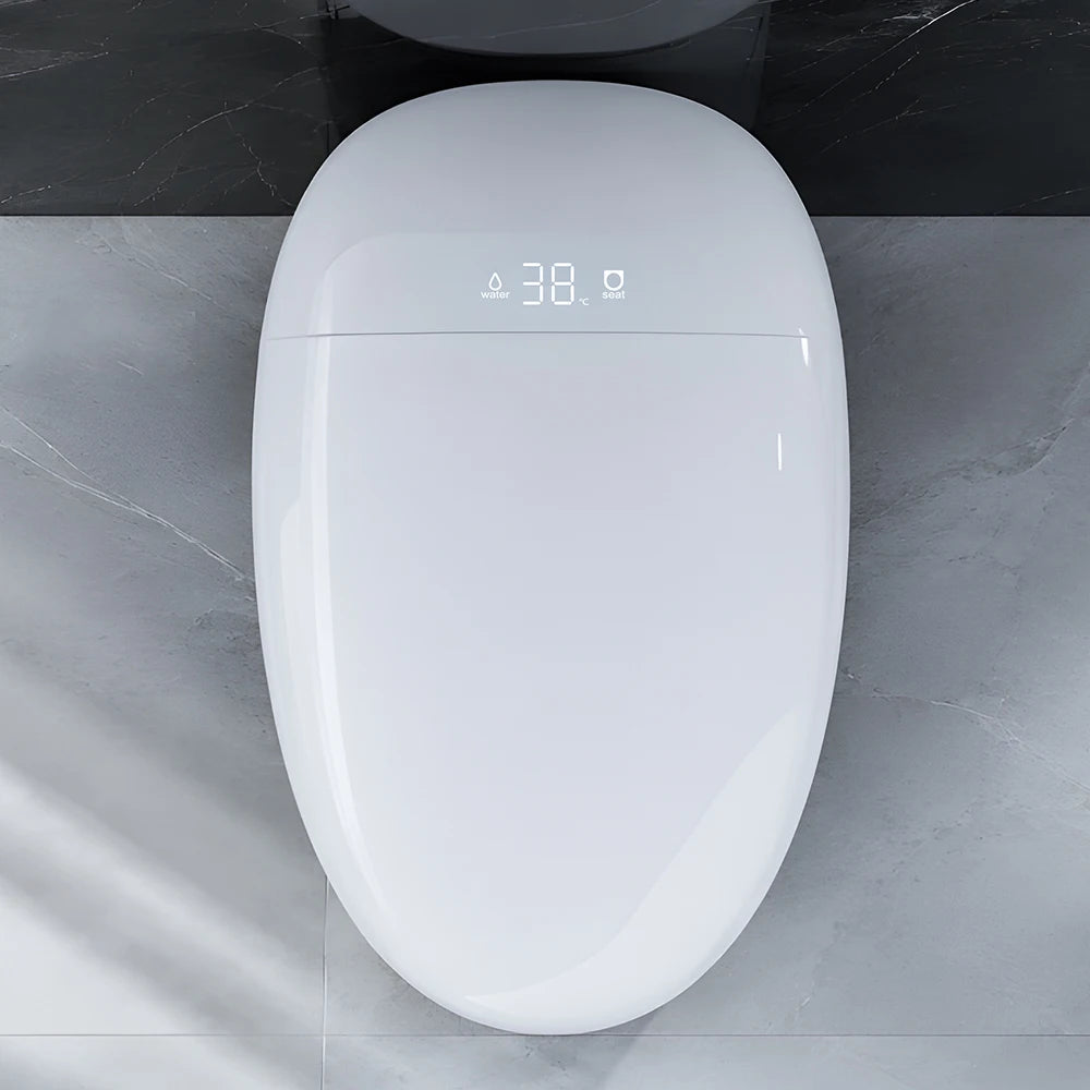 Sanyipace High-end 1000 Gram MaP Smart Toilet Seat and Bidet Extended Elliptical Shape Ergonomic Milky White Design ADA Height with Instant Heating Warm Water Auto Toilet