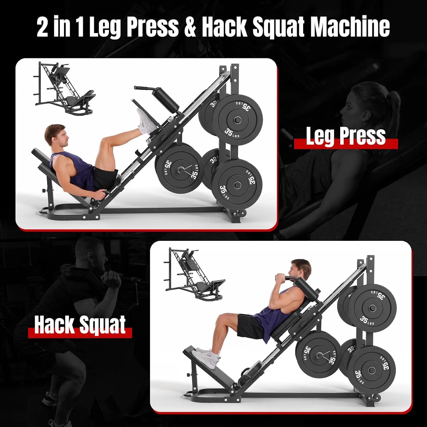Dripex Leg Press Machine, Hack Squat Machine, Professional Leg Press Machines for Home Gym with 4 Weight Plate Storage Holders, Transport Wheels for Full Lower Body Workout-Weight Plates Not Included