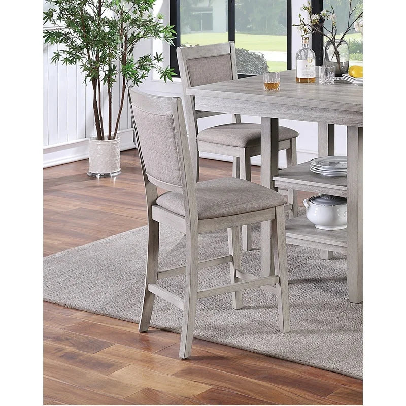 Modern Rustic Grey Square Dining Table Set with Shelves and Cushioned Chairs, 5-Piece Counter Height Furniture