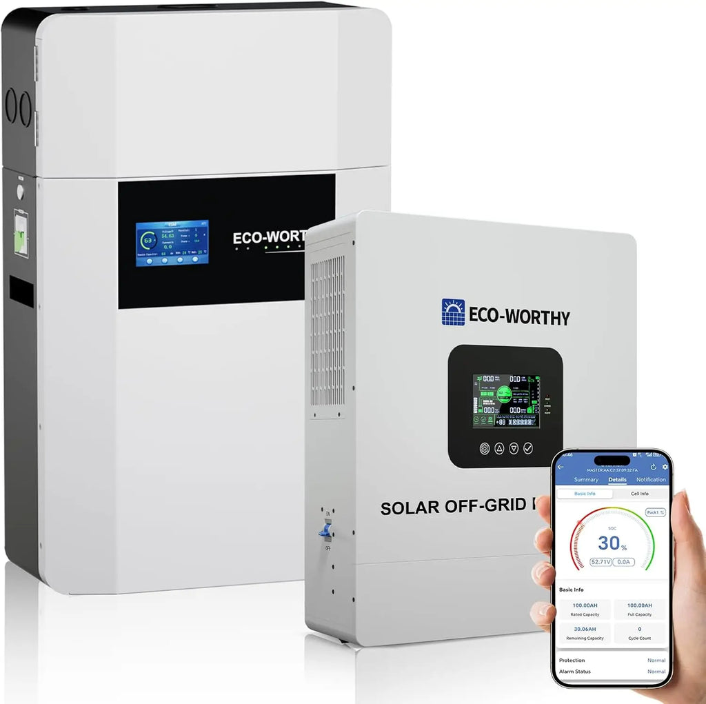 ECO-WORTHY Home Power Backup Station, 5120Wh 48V 100Ah Wall-Mount LiFePO4 Battery with Conduit Box, Bluetooth & WiFi + 5000W Solar Inverter Charger, Fast Charge, Home Backup & Solar System