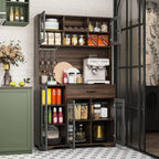 71 Tall Pantry Cabinet with Glass Door, Kitchen Hutch Storage, Coffee Bar & Liquor Cabinet, Charging Station, LED Lights, Wine R