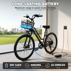 26" Electric Bike for Adults, 500W Peak Motor, 20MPH, 35+ Miles Range, 432Wh Battery, Commuter Ebike with Basket, 7-Speed, Lightweight