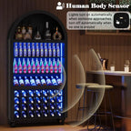 LED-Illuminated 71 Tall Wine & Liquor Cabinet with Glass Holders and Rack for Living Room, Kitchen, or Dining Area (Black)