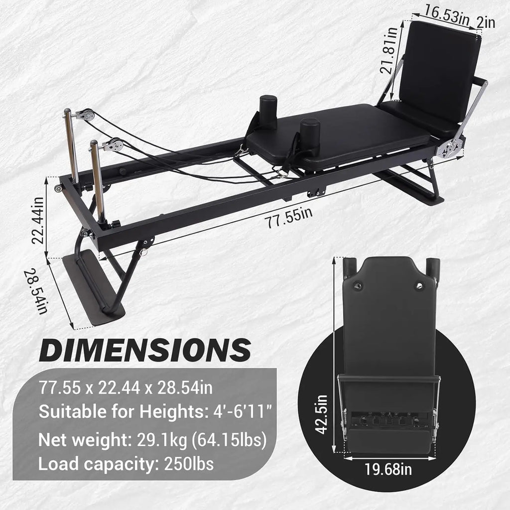 Foldable Reformer Pilates Machine with Adjustable Reformer Heights, Pilates Equipment with Piano Wire Spings and Jump Boards