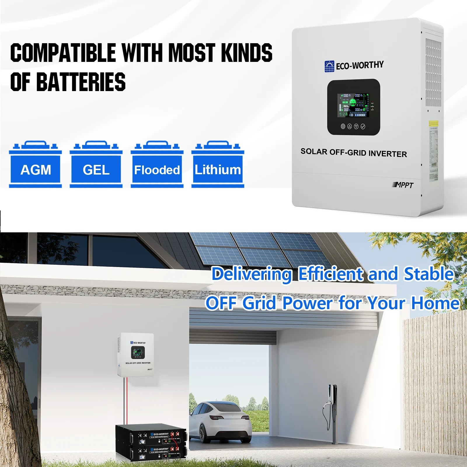 ECO-WORTHY UL1741 5000W 48V Solar Inverter Charger 48V DC to 120V AC,Inversor Solar Built in 100A MPPT Solar Charge Controller