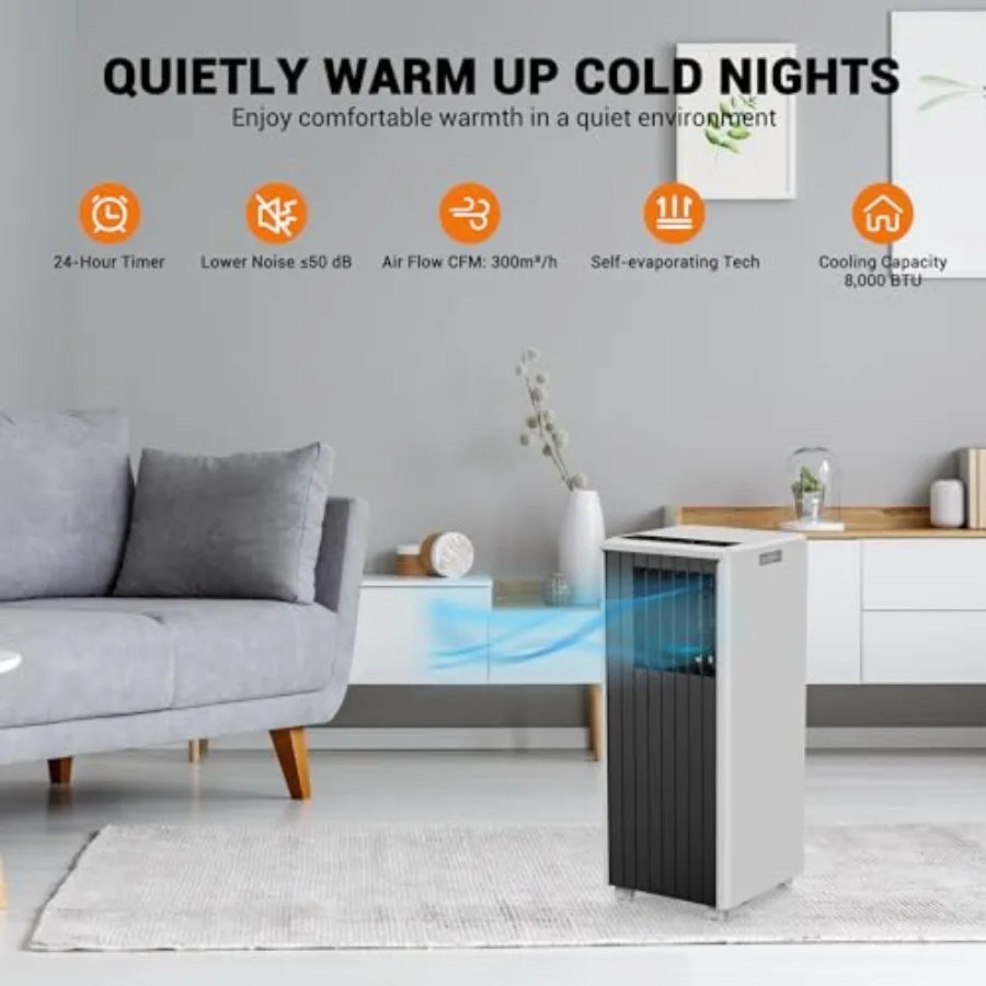 8, 000 BTU Portable Air Conditioners, 4-in-1 AC Unit with Cool, Fan, Dehumidifier and Sleep Mode, Up to 350 Sq.Ft, Quiet Operat