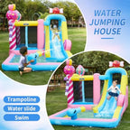 5-in-1 Iatable Water Slide for,Water Bounce House w/Air Blower, Jumping Area, Sprinker, Water Cannon, Climbing Wall and Splash