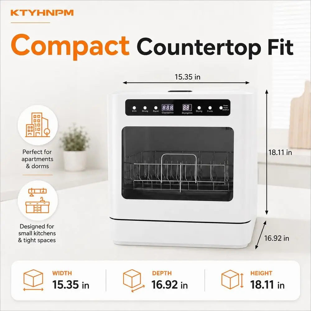 Countertop Dishwasher 800W Portable Mini Dishwasher 6.8L/1.8 Touch Controls Gallon Portable Dishwasher Countertop with 360° Rota