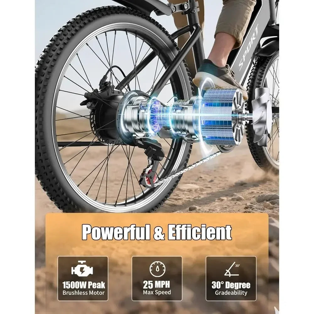 High-Power 1500W Electric Bike with 48V 12Ah Battery, 25MPH Speed, 65-Mile Range, 26 Adult City Cruiser E-Bike, 7-Speed Step-Thr