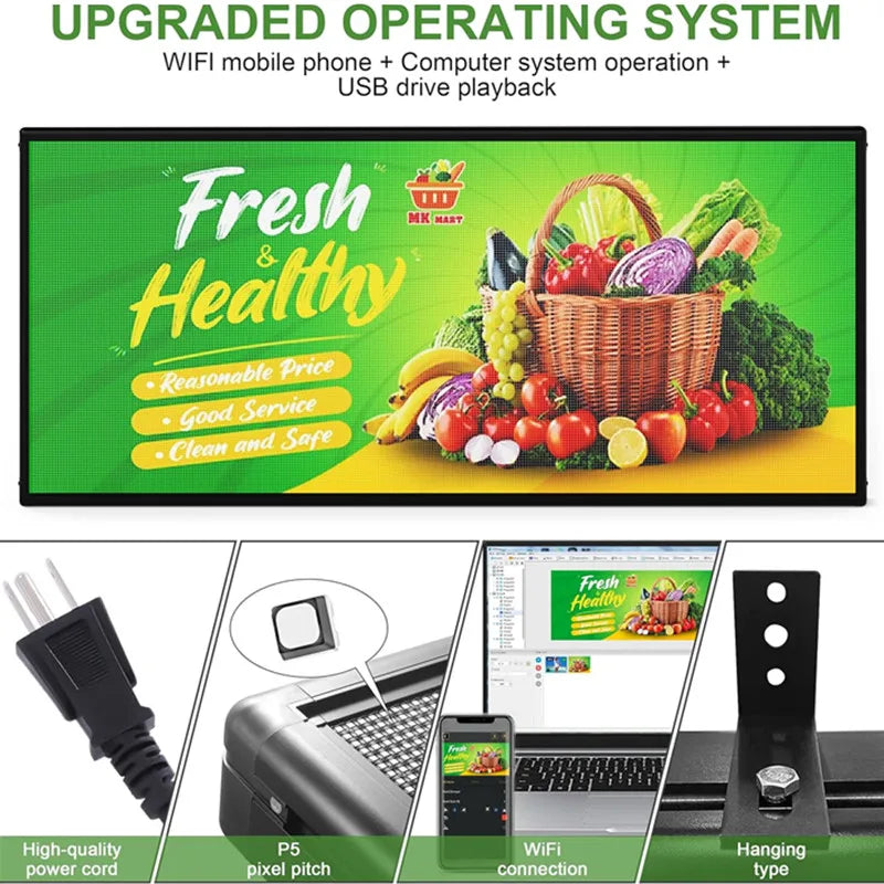 CX P5 Outdoor LED Sign 65"×34" IP65 Waterproof WiFi USB Programmable Digital Display Scrolling Message Board for Business Text I