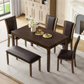 6-Piece Farmhouse Dining Set with Bench and Chairs, Dark Walnut Wooden Table for 6, Rustic Kitchen or Dining Room