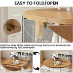 4-Person Round Kitchen Table with 4 Stools, 44.5 Drop Leaf Desk, Space-Saving Natural Wood Dining Set
