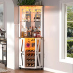 Illuminated Tall Wine Bar Cabinet with Mirror and Adjustable Shelves for Dining or Living Room