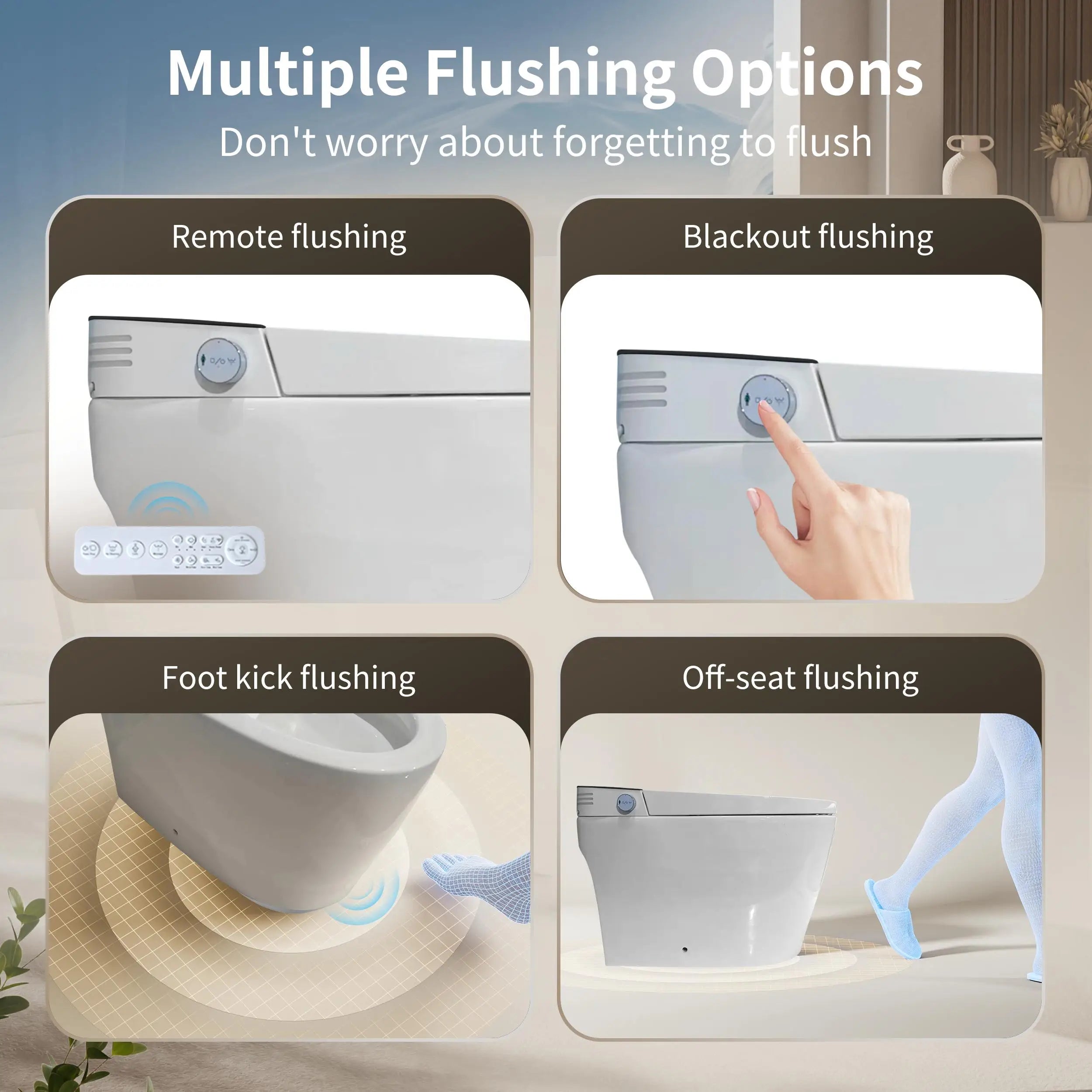 Tankless Smart Toilet Built-in Bidet Auto Flush Heated Seat Remote Control Foot Sensor