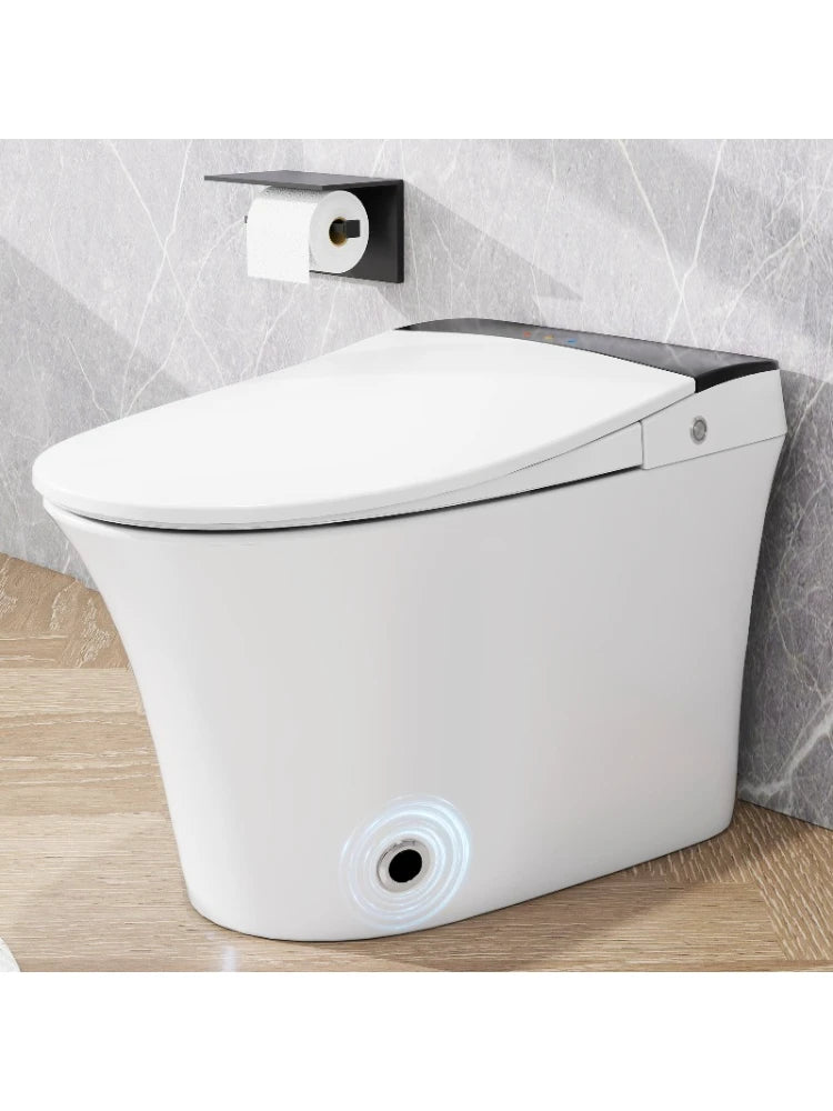 Heated Seat Smart Toilet, One Piece Toilet, Automatic Flush Tankless Toilet without Bidet, with Foot sensor Flush, Blue Night Light, Knob Control, Power Outage Flushing, Soft Close Cover,White