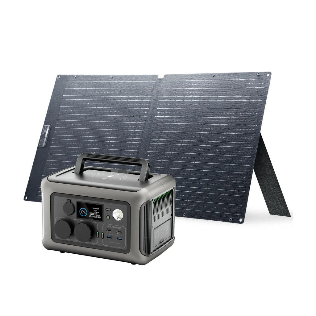 ALLPOWERS R600 Portable Power Station with Solar panel 100W , 600W 299Wh LiFePO4 Solar Generator UPS Battery Backup MPPT for RV