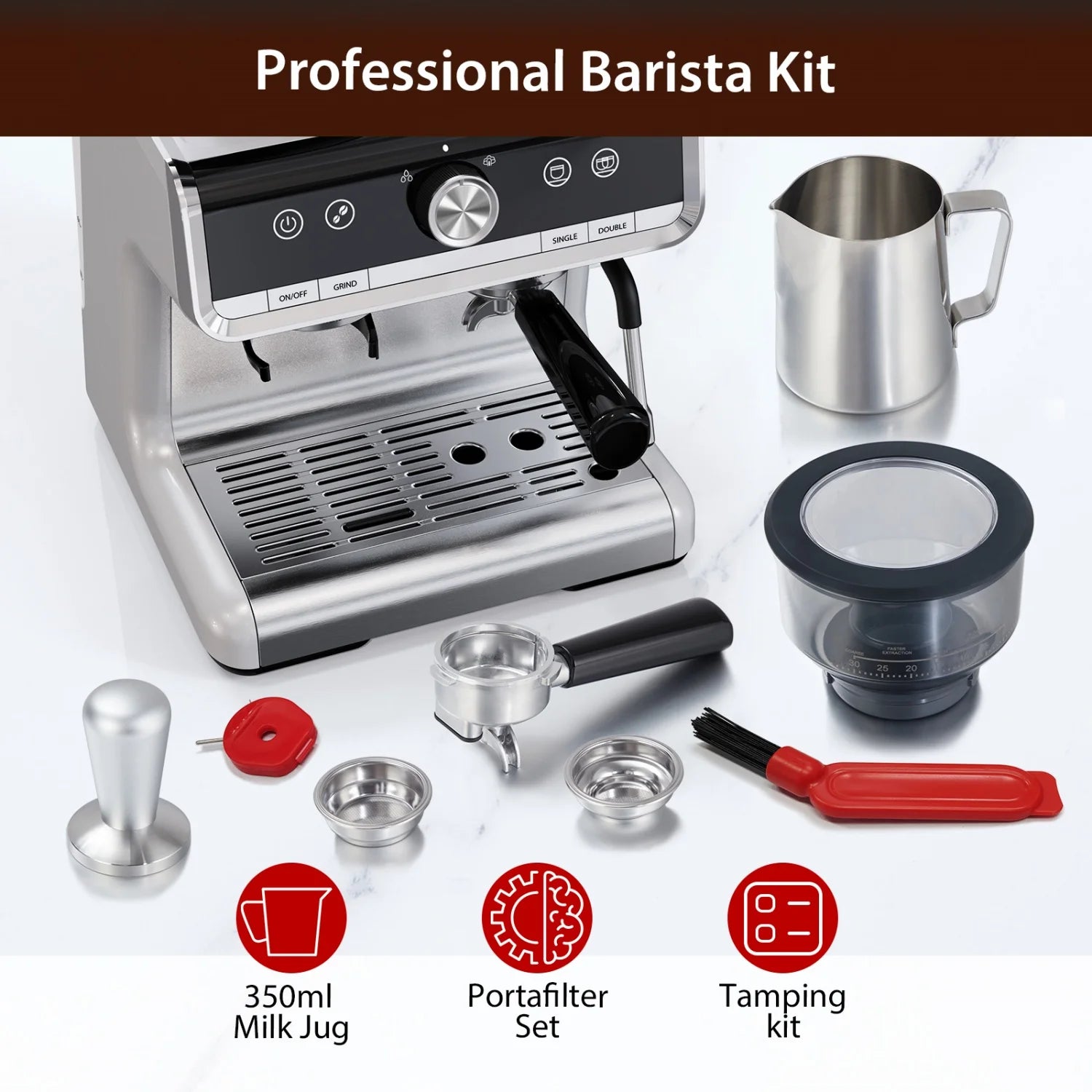 20 Bar Semi Automatic Espresso Machine, Professional Coffee Machine with Built-in Grinder & Milk Frother – 2.8L Removable Water Tank – Coffee Maker for Home, Latte, Cappuccino