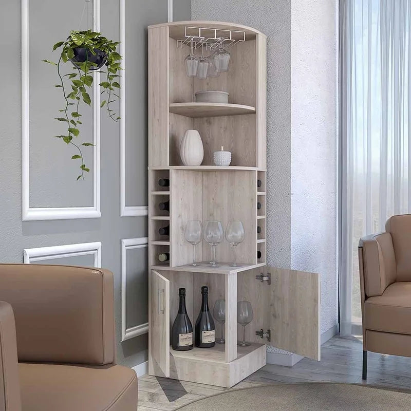 Light Gray Bar Cabinet with 8 Wine Cubbies and Double Doors