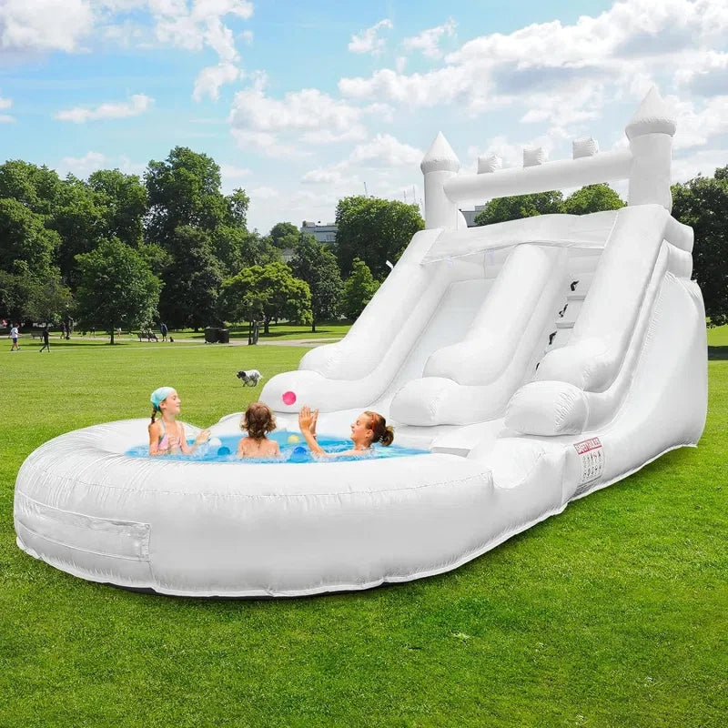 White Big Commercial PVC Inflatable Water Slide For Kids With Big Splash Pool Backyard Water Slide And Swimming Pool Summer Fun