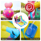 5-in-1 Iatable Water Slide for,Water Bounce House w/Air Blower, Jumping Area, Sprinker, Water Cannon, Climbing Wall and Splash