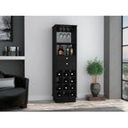 Contemporary Wine and Bar Cabinet with 12 Bottle Holders, 2 Drawers, Glass Rack, and Shelves, Black