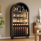 LED-Illuminated 71 Tall Wine & Liquor Cabinet with Glass Holders and Rack for Living Room, Kitchen, or Dining Area (Black)