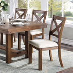 Brown Finish Rectangular Dining Table Set with Beige Upholstered Bench and Chairs, Transitional Kitchen Furniture