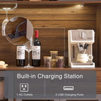71 Tall Pantry Cabinet with Glass Door, Kitchen Hutch Storage, Coffee Bar & Liquor Cabinet, Charging Station, LED Lights, Wine R