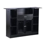 Home Bar Unit, Wine Bar Cabinet Table 4-Tier with Storage Drawer Shelves, Wine Glass Holder, Bottle Rack, LED Light, Wood & Metal Liquor Cabinet for Home, Basement, Kitchen, Living Room, Black