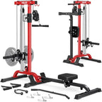 Home gym rowing cable machine LAT pulldown station: steel frame, black, 2-in-1 adjustable foldable design with 6 attachments, 4