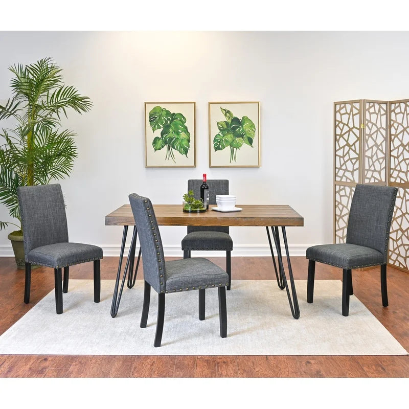 Amisos 6-Piece Dining Set: Hairpin Table with 4 Chairs and Upholstered Bench, 3 Color Choices