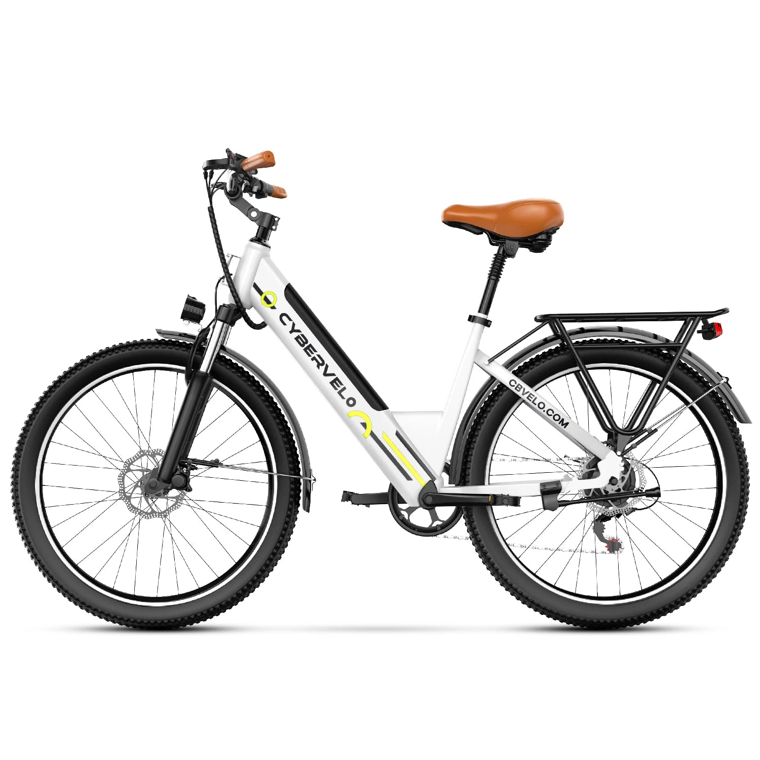 Cybervelo 1000W Peak 26" Electric Bike Adults 80Miles Removable Battery 7-Speed Ebike Beach Snow Commute E Bicycle for Men Women EK2