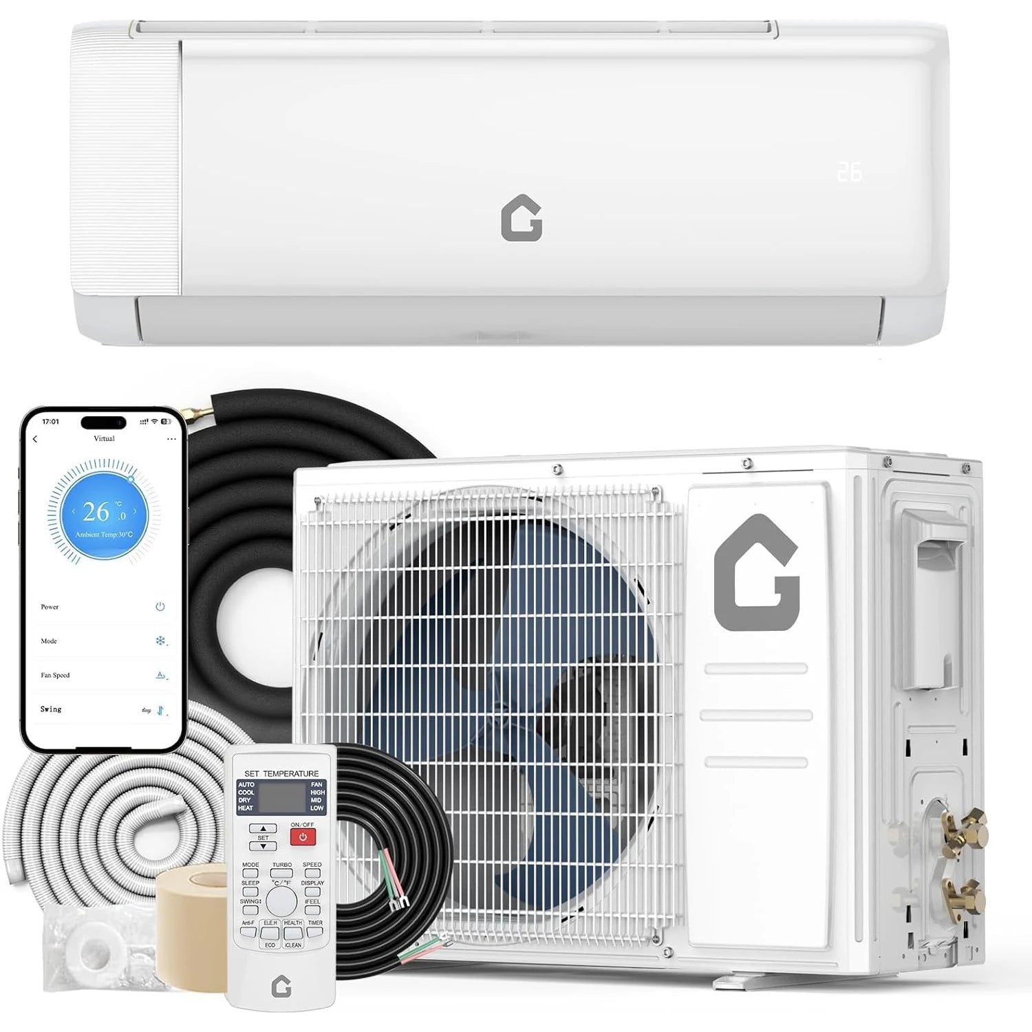 9000 BTU Mini Split Air Conditioner & Heater, 18.5 SEER2, 208-230v, Ductless AC Unit for 450 Sq.Ft, WiFi, Remote,Quiet Inverter