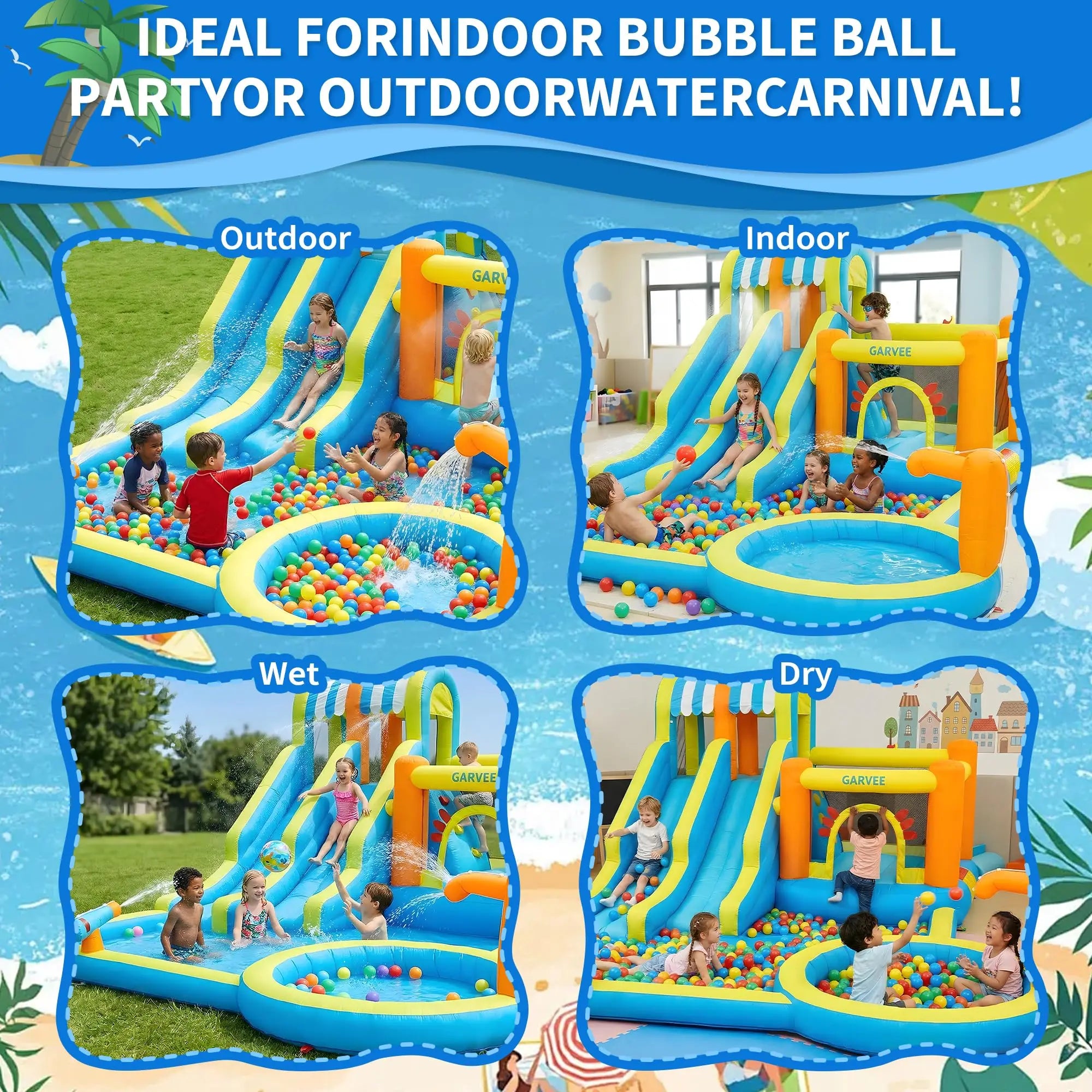 16ft Inflatable Water Slide Park for Kids, Heavy Duty Blow Up Water Bounce House, Backyard Inflatable Water Play Center with 620W Blower, Water Hose Kit, Ground Stakes & Storage Bag