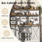 55 Large Home Coffee Bar Cabinet with 3-Tier Storage, Sliding Barn Door, 12 Wine Racks & 9 Hooks for Kitchen, Dining, Living Roo