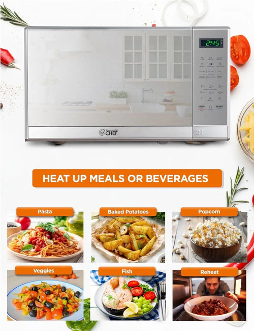 0.7 Cu Ft Countertop Microwave Oven, 700W with Digital LED Touch Controls, 10 Power Levels, Push Button Door, Stainless Steel