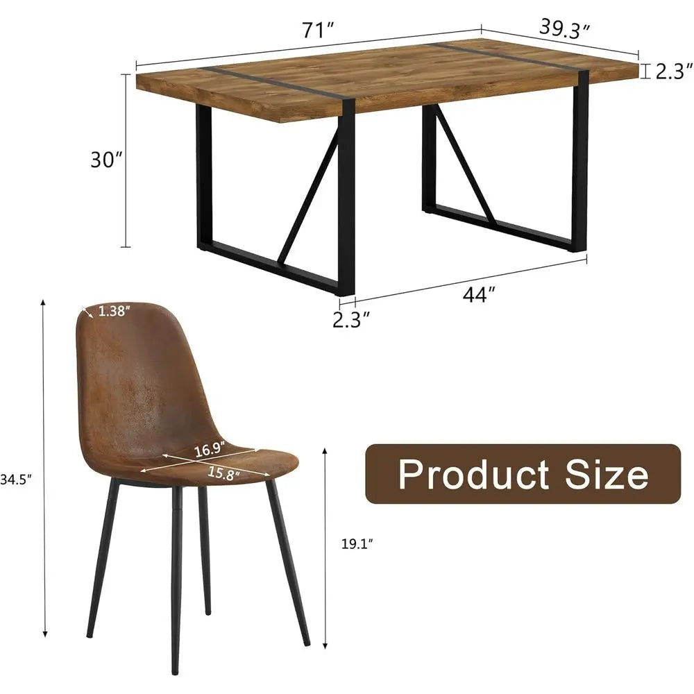8-Seat Wooden Dining Table with Suede Chairs Set for Kitchen & Dining Room