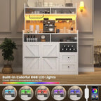 Storage Cabinet with Drawers, Charging Station, Coffee Bar, Wine Rack, White Wood Sideboard for Dining Room, 54.5 High