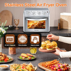 Plum Chef 27.5QT Air Fryer Oven, 6-In-1 Countertop Oven, Air Fry, Bake, Broil, Toast, Warm, Dehydrate, 4 Knob Control, 1600W, Family Size, Silver