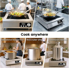 5000W Commercial Induction Cooktop, 208V 3-Phase Heavy-Duty Countertop Induction Burner, Electric Cooktop with 9.25" Copper Coil, 24H Timer for Commercial Kitchens