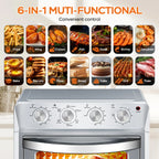 Plum Chef 27.5QT Air Fryer Oven, 6-In-1 Countertop Oven, Air Fry, Bake, Broil, Toast, Warm, Dehydrate, 4 Knob Control, 1600W, Family Size, Silver